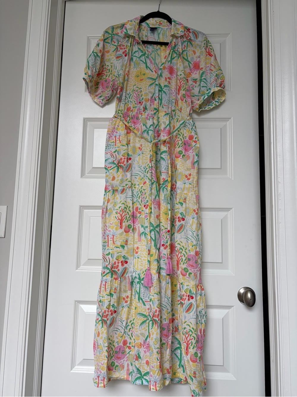 Roller Rabbit Pastel Floral Collared Tie-Waist Maxi Dress